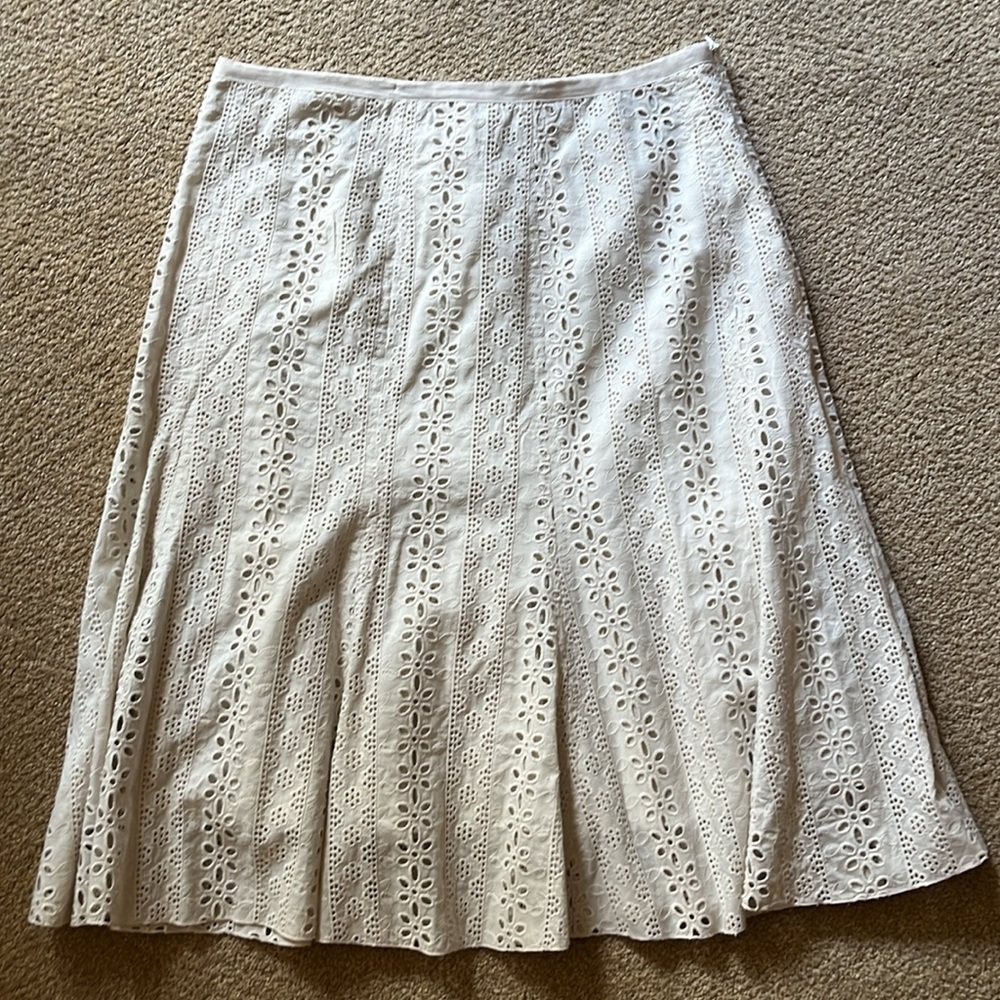 Cream Eyelet Midi Skirt
